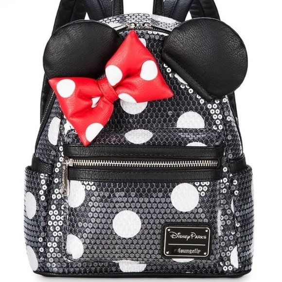Loungefly Disney Minnie Mouse Sequined Polka Dot Black White Backpack